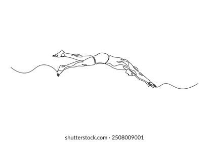 Continuous line drawing of swimmer in action. Athlete swimming simple outline illustration. 