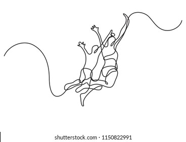 continuous line drawing of swimmers jumping