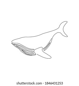 Continuous line drawing of swimming big whale in the sea. One line drawing concept of under water concept. Vector illustration