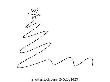 Continuous line drawing of symbol Christmas tree vector illustration. Christmas tree outline for minimal poster, banner. Premium vector