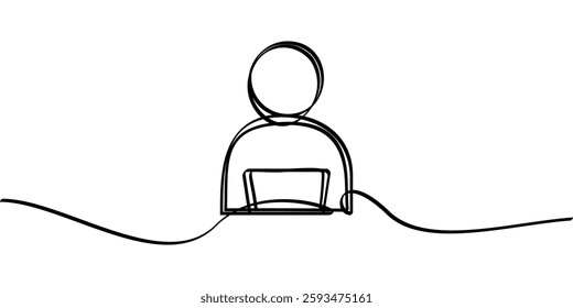 continuous line drawing symbol of people working in front of laptop. abstract line art illustration
