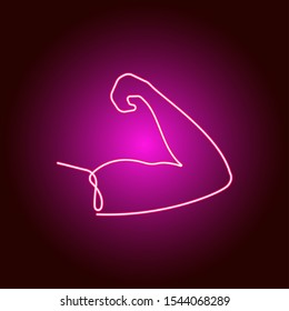 Continuous line drawing symbol power female showing fist Vector illustration. Vector neon icon. Pink color