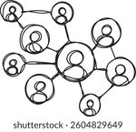 Continuous line drawing symbolizing a communication network, relationships between individuals, line art, vector