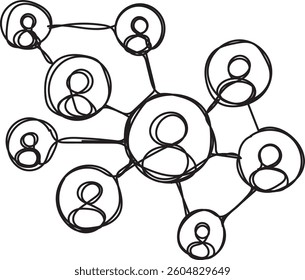 Continuous line drawing symbolizing a communication network, relationships between individuals, line art, vector