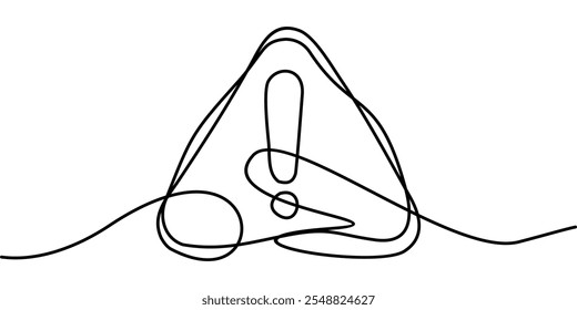 Continuous line drawing of symbols for danger sign, warning sign, attention sign, exclamation mark. abstract line art illustration