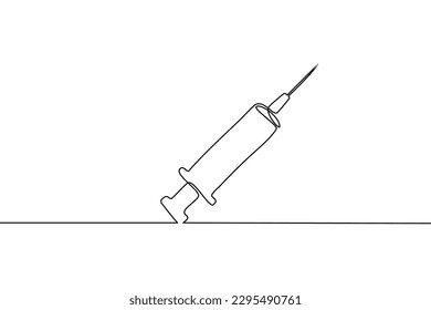 Dibujo continuo de línea del icono de Syringe aislado sobre fondo blanco.