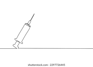 Continuous line drawing of Syringe icon isolate on white background.