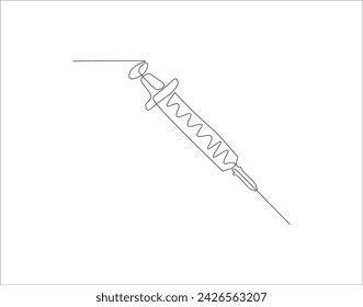 Línea Continua De La Jeringa Para Inyección. Una Línea De Jeringa. Inyectar Contorno De Línea Continua. Contorno Editable.