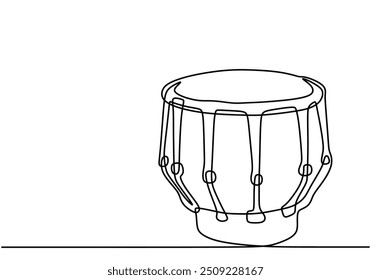 Desenho de linha contínua de uma tabla, representando o instrumento musical tradicional da Índia em um estilo minimalista.