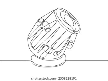 Desenho de linha contínua de uma tabla, mostrando o instrumento musical tradicional da Índia em um estilo minimalista.