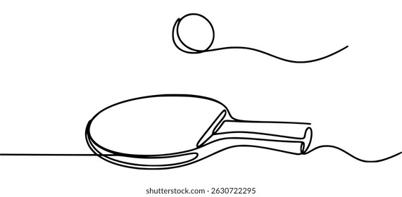 Continuous line drawing of table tennis paddle and ball