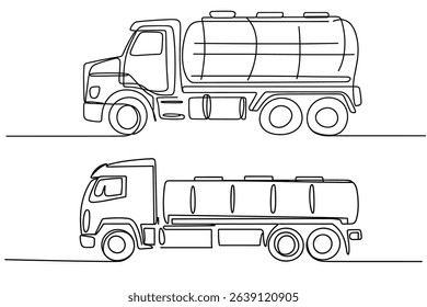  Continuous Line Drawing of Tanker Trucks Vector