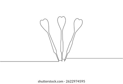 Desenho de linha contínua de Alvo com setas, Dardos desenho contínuo de uma linha de um fundo branco, Dart aderindo à superfície.