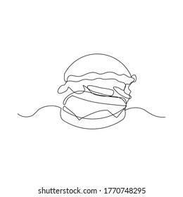 continuous line drawing of tasty hamburger. vector illustration