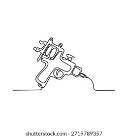 Eine durchgehende Linienzeichnung einer Tätowiermaschine mit einem Stromkabel