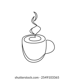 Continuous Line Drawing of Tea or Coffee Cup Trendy Minimalist Illustration. Cup One Line Abstract Drawing. Minimalist Contour Drawing for Cafe Design. Vector EPS 10. Not AI