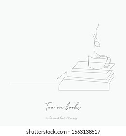 continuous line drawing. tea on books. simple vector illustration. tea on books concept hand drawing sketch line.