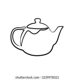 Continuous line drawing tea pot. Teapot in continuous line art drawing style hand drawn
