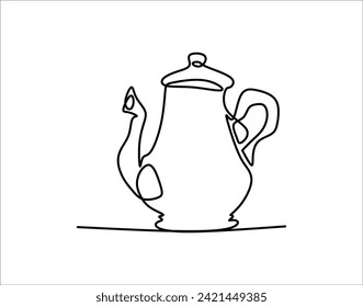 Continuous Line Drawing Of Tea Pot. One Line Of Tea Pot. Tea Pot Continuous Line Art. Tea Pot Line Art.