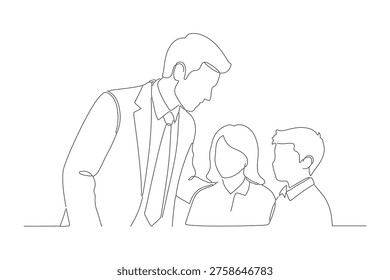 Continuous Line Drawing of Teacher Mentoring Students, Minimalist One Line Art Illustration of Educator and Pupils