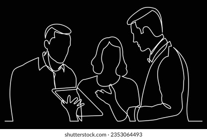 continuous line drawing of team discussing work task