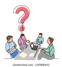 continuous line drawing of team discussion new question