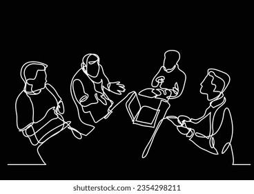 continuous line drawing of team discussion