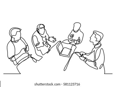 continuous line drawing of team discussion