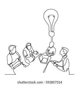 continuous line drawing of team discussion new idea