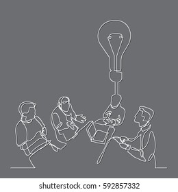 continuous line drawing of team discussion new idea