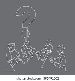 continuous line drawing of team discussion new question