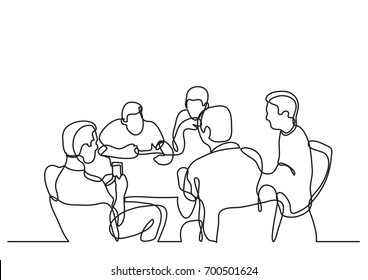 continuous line drawing of team meeting