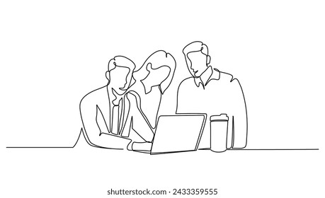 continuous line drawing of team work meeting at the office. Group meeting concept design vector illustration	