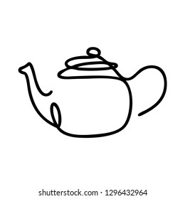 Continuous line, drawing, teapot, coffee, icon, vector illustration