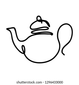 Continuous line, drawing, teapot, coffee, icon, vector illustration