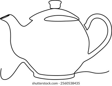 Continuous line drawing of teapot. Vintage kettle with handle isolated image on white background hand drawn line art minimalist design. Coffee break, tea time concept. Vector illustration.