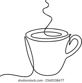 Continuous line drawing of teapot. Vintage kettle with handle isolated image on white background hand drawn line art minimalist design. Coffee break, tea time concept. Vector illustration.