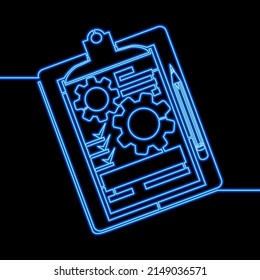 Continuous line drawing Technical check list clipboard neon
