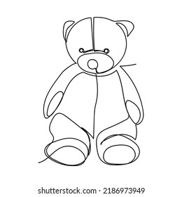 Continuous line drawing Teddy Bear. One line Vector illustration on white background.