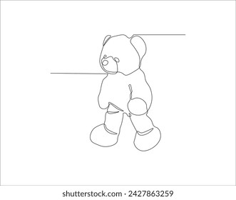 Continuous Line Drawing Of Teddy Bear. One Line Of Teddy Bear. Doll Continuous Line Art. Editable Outline.
