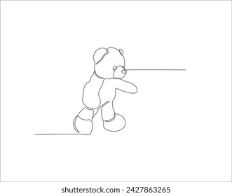 Continuous Line Drawing Of Teddy Bear. One Line Of Teddy Bear. Doll Continuous Line Art. Editable Outline.
