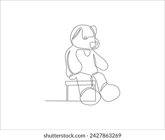 Continuous Line Drawing Of Teddy Bear. One Line Of Teddy Bear. Doll Continuous Line Art. Editable Outline.
