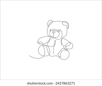 Continuous Line Drawing Of Teddy Bear. One Line Of Teddy Bear. Doll Continuous Line Art. Editable Outline.
