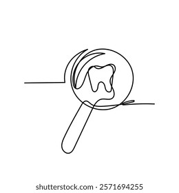 continuous line drawing teeth zoom with magnifying glass