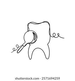 continuous line drawing teeth zoom with magnifying glass