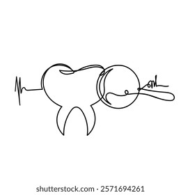 continuous line drawing teeth zoom with magnifying glass