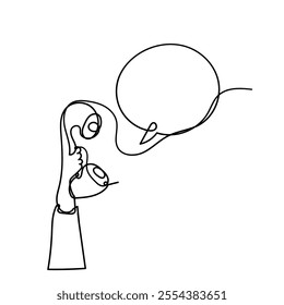 continuous line drawing telephone and bubble talk voice from telephone