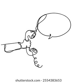 continuous line drawing telephone and bubble talk voice from telephone