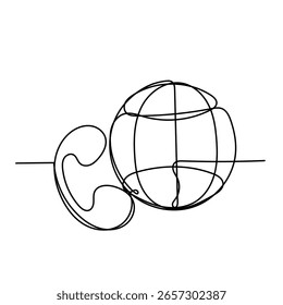 linha contínua desenho telefone e terra globo ícone de ilustração