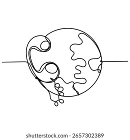 linha contínua desenho telefone e terra globo ícone de ilustração